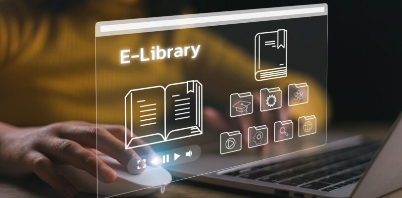 computer screen showing an e-library