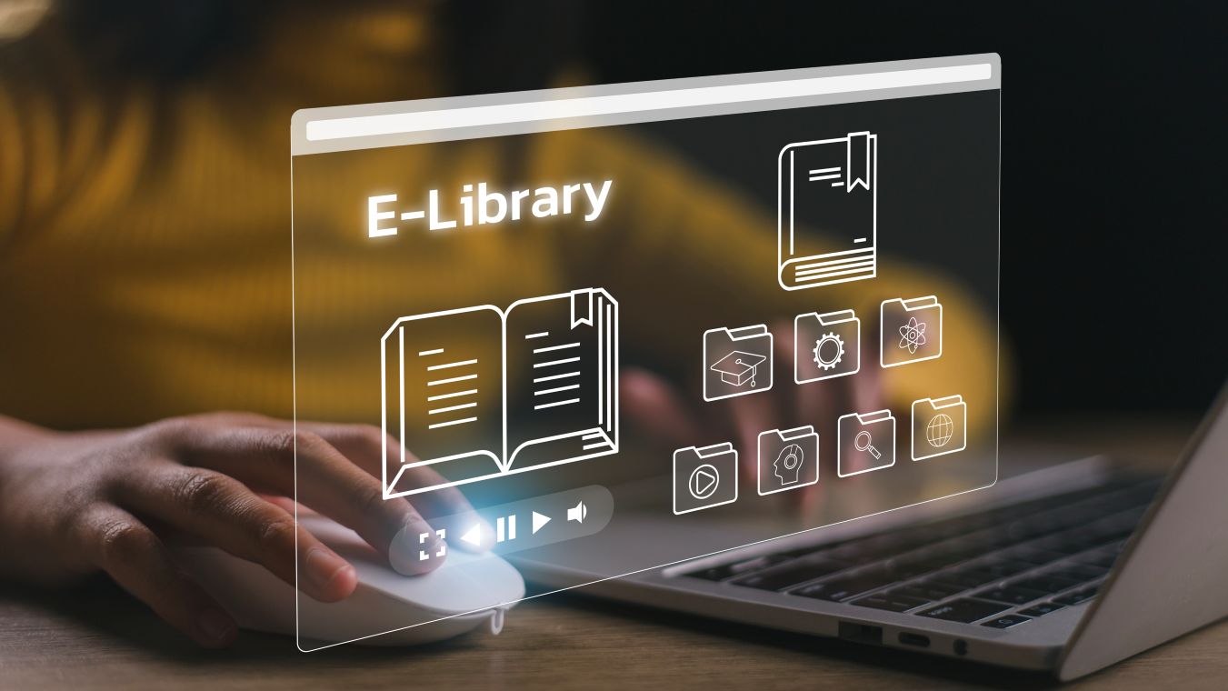 computer screen showing an e-library